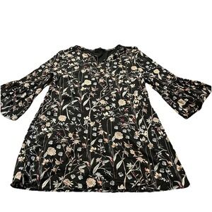 Style & Co. Black Floral Long Sleeve Mini Dress Women's Size XL Trendy lined
